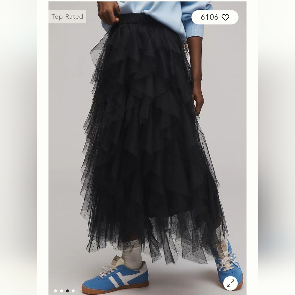 NWT Black layered tulle midi skirt Large